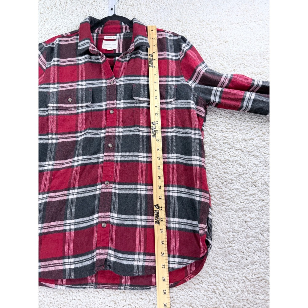 American Eagle Plaid Flannel Shirt Womens XL Red Black Classic Fit Soft - Picture 8 of 11